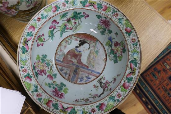 A collection of Chinese 18th century and later bowls and a vase vase height 42cm